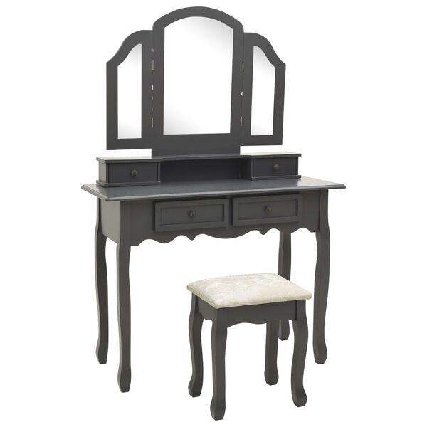 vidaXL Dressing Table Set with Stool Grey 39.4x15.7x57.5" Paulownia Wood