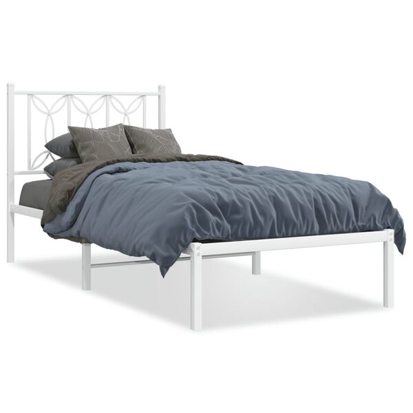 vidaXL Bed Frame White Steel Single Bed Frame Rectangular Modern