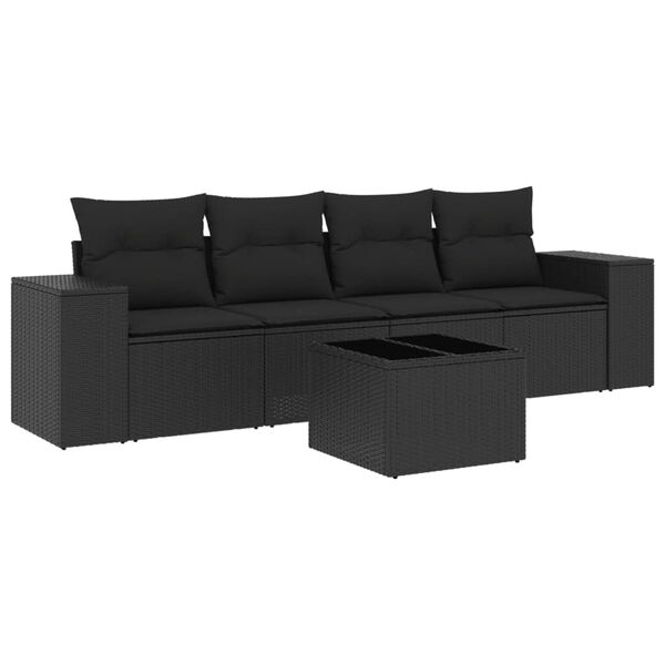 vidaXL Garden Sofa Set Black PE rattan Large Adjustable Feet