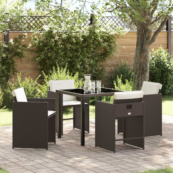 vidaXL Garden Dining Set with Cushion 5 pcs Brown Poly Rattan