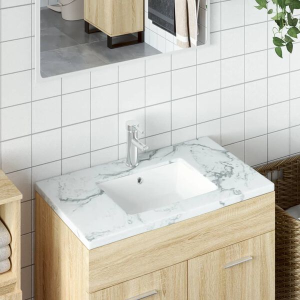 vidaXL Bathroom Sink White 18.3x13.8x7.1" Rectangular Ceramic