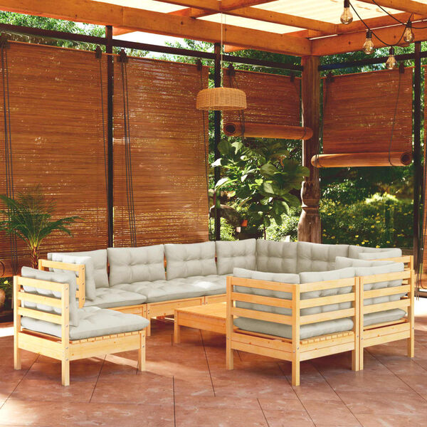vidaXL Garden Lounge Set Cream, Natural Wood