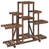 vidaXL Flower Stand With Wheels Carbonized brown Carbonized solid fir wood