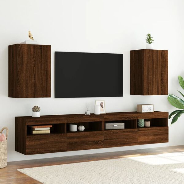 vidaXL TV Wall Cabinet Brown Oak Engineered Wood 15.9 x 11.8 x 23.6 in