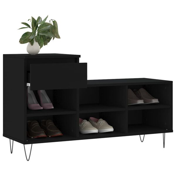 vidaXL Shoe Cabinet Black Engineered wood Medium Shoe Cabinet