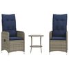 vidaXL Reclining Patio Chairs 2 pcs with Table Gray Poly Rattan