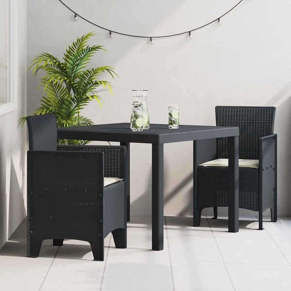 vidaXL Garden Dining Set 3 pcs Anthracite Polt rattan