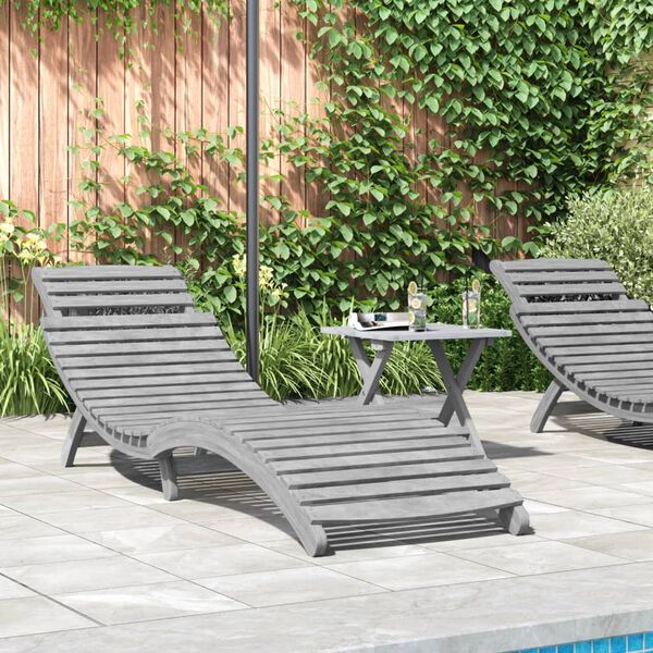 vidaXL Sun Lounger Grey Solid Acacia wood Standard Foldable