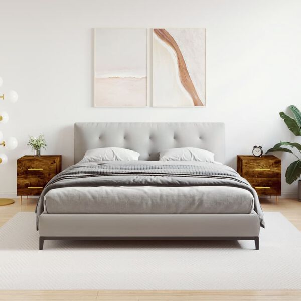 vidaXL Bedside Cabinet Set of 2 Smoked Oak Engineered wood, Iron Medium