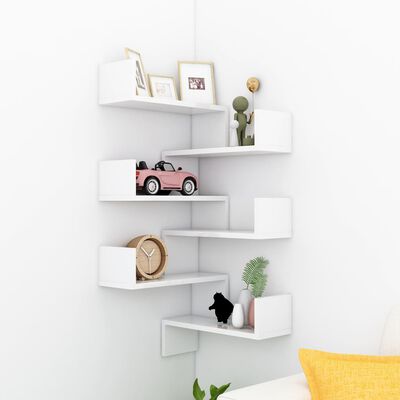 vidaXL Wall Corner Shelves 2 pcs High Gloss White 15.7"x15.7"x19.7" Engineered Wood