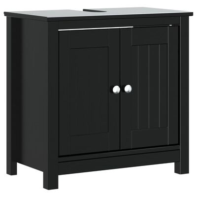 vidaXL 4 Piece Bathroom Furniture Set BERG Black Solid Wood Pine