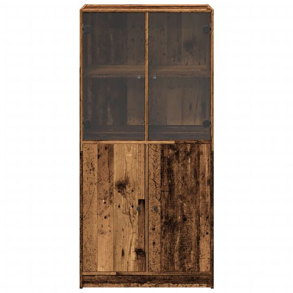 vidaXL Highboard Old wood Engineered wood, glass 26.8 x 14.6 x 55.9 in