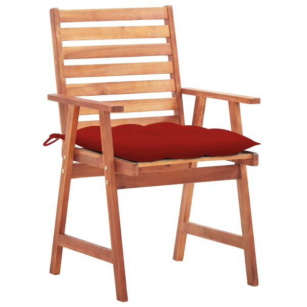 vidaXL Patio Chair Set of 3 Red cushion, Natural wood