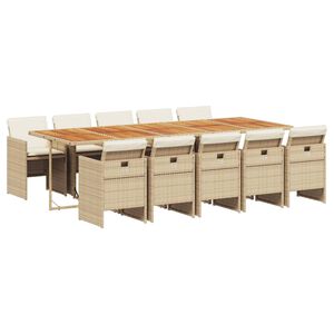vidaXL Patio Dining Set Set of 10 Beige PE rattan 10-seater Foldable