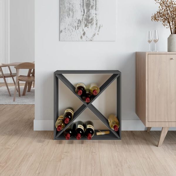 vidaXL Wine Cabinet Grey 24.4x9.8x24.4" Solid Wood Pine