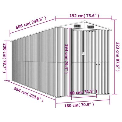 vidaXL Garden Shed Anthracite 75.6"x238.6"x87.8" Galvanized Steel