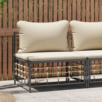 vidaXL Patio Middle Sofa with Beige Cushions Poly Rattan