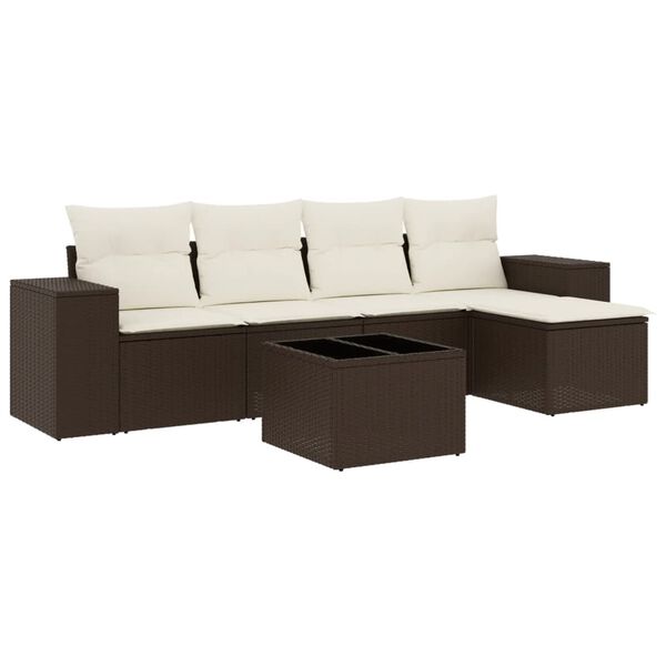 vidaXL Garden Sofa Set Brown PE Rattan Large Adjustable Feet