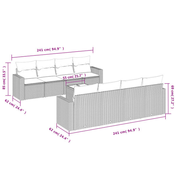 vidaXL Garden Sofa Set Set of 9 Light grey