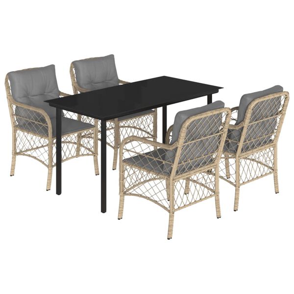 vidaXL 5 Piece Patio Dining Set with Cushions Mix Beige Poly Rattan