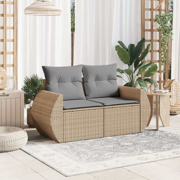 vidaXL Garden Sofa Beige Poly Rattan, Powder-Coated Steel Medium