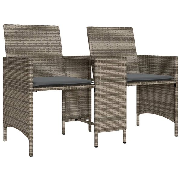 vidaXL Patio Sofa 2-Seater with Table and Stools Grey Poly Rattan