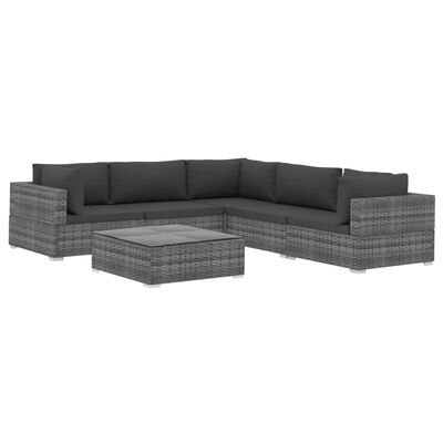 vidaXL 6 Piece Patio Lounge Set with Cushions Poly Rattan Gray