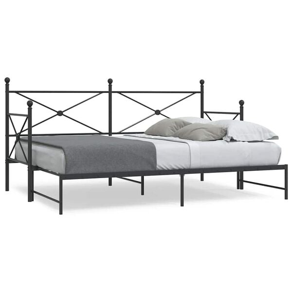 vidaXL Daybed With Trundle Black Steel 29.5x74.8 in