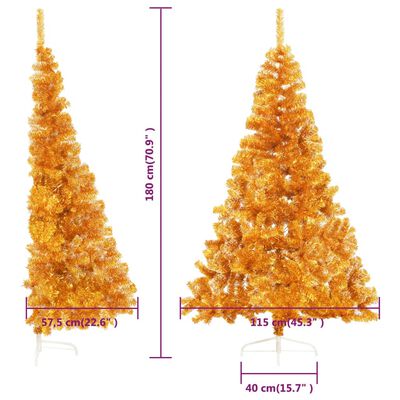 vidaXL Artificial Half Christmas Tree with Stand Gold 6 ft PVC