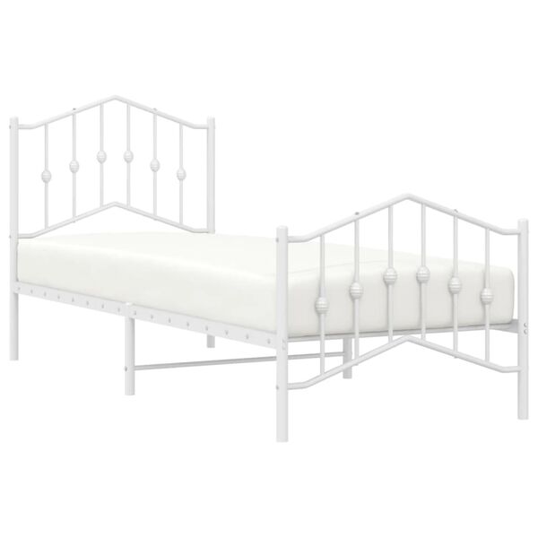 vidaXL Bed Frame White Powder-Coated Steel Twin Bed Frame Rectangular