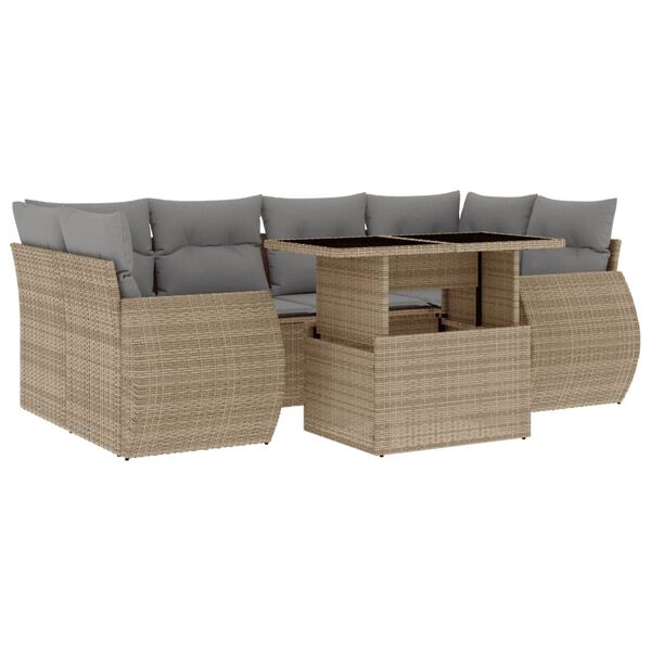vidaXL Garden Sofa Set Beige PE Rattan Large Adjustable Armrests