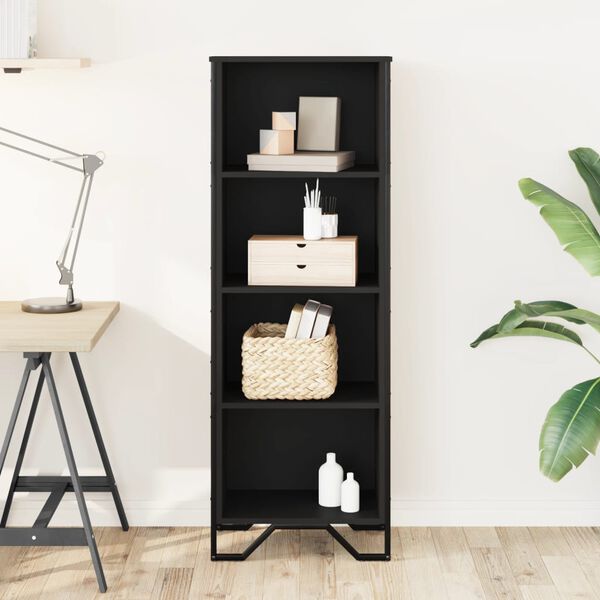 vidaXL Bookcase Black Engineered wood, Metal Medium Modern Bookcase
