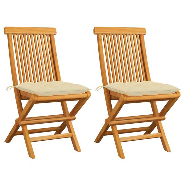 vidaXL Garden Chair Set of 2 Teak wood, Cream white