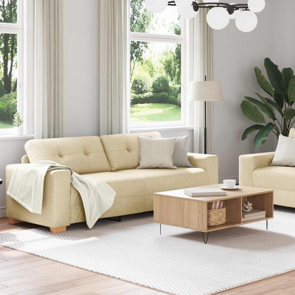 vidaXL Sofa 2 pcs Cream Linen-blend Fabric