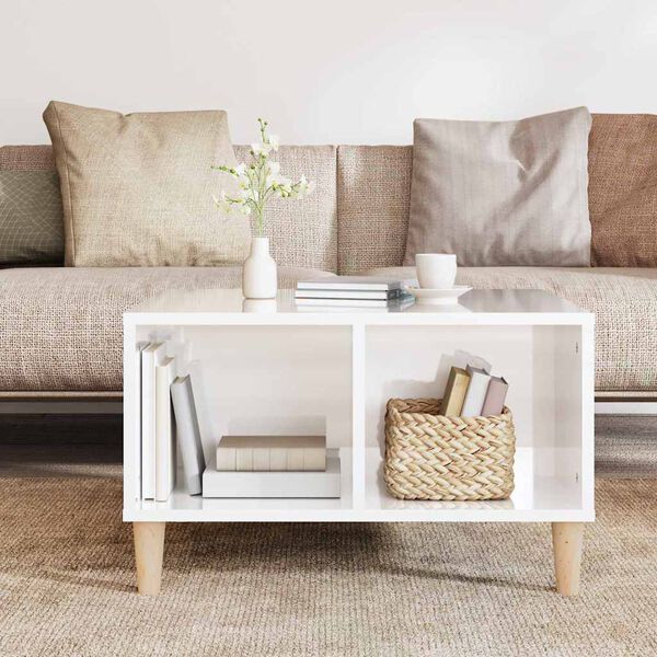 vidaXL Coffee Table High gloss white Engineered wood, solid eucalyptus wood