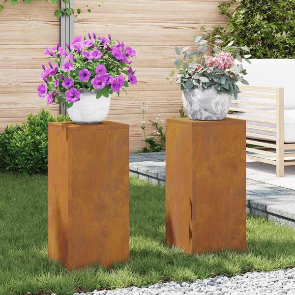 vidaXL Plant Stand 2 pcs Rusty 9.45 x 9.45 x 21.65 in Weathering Steel