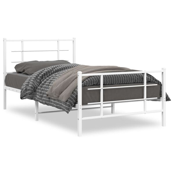 vidaXL Bed Frame White Steel Single Bed Frame Rectangular Modern