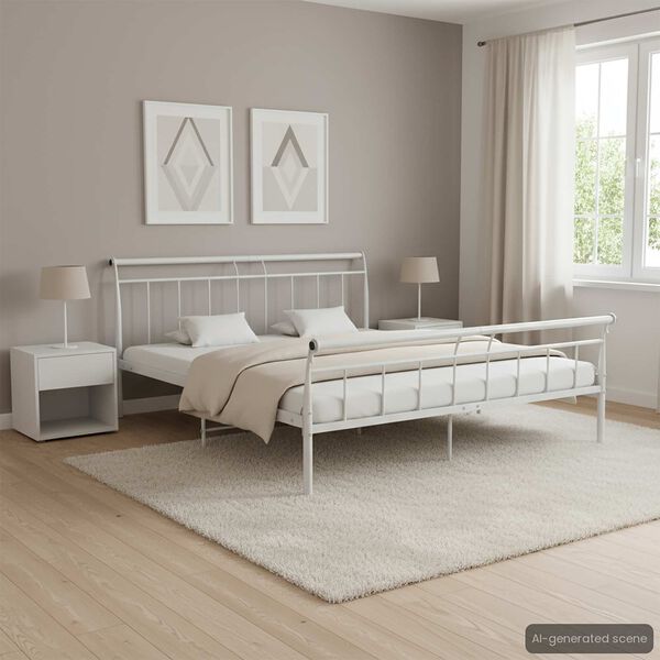 vidaXL Bed Frame White Powder-coated metal Super King Durable