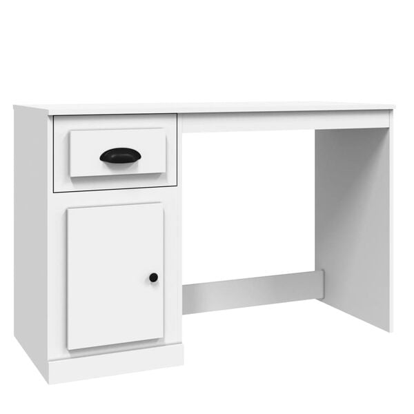 vidaXL Desk White Engineered Wood Regular Desk Rectangular Modern