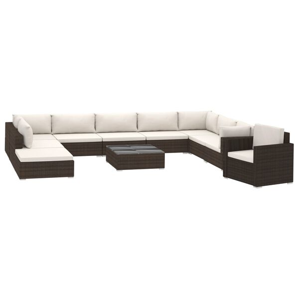 vidaXL 11 Piece Patio Lounge Set with Cushions Poly Rattan Brown