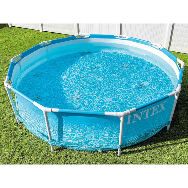 INTEX Metal Frame Pool Blue Steel frames and vinyl liner 10ft diameter