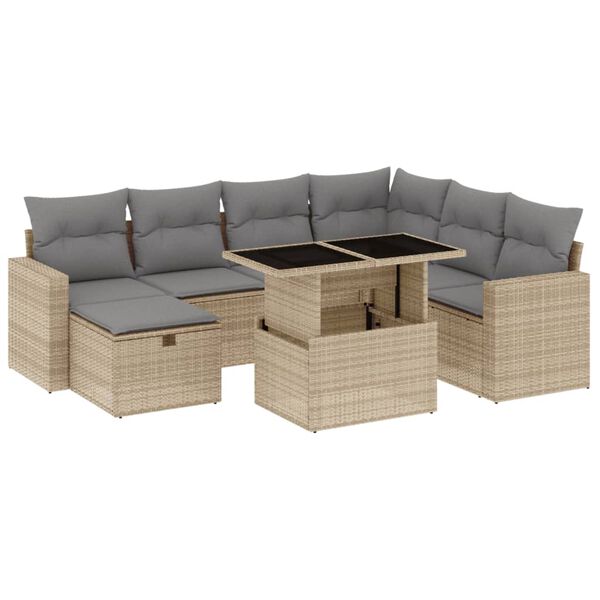 vidaXL Garden Sofa Set Beige PE Rattan Modular Removable Covers