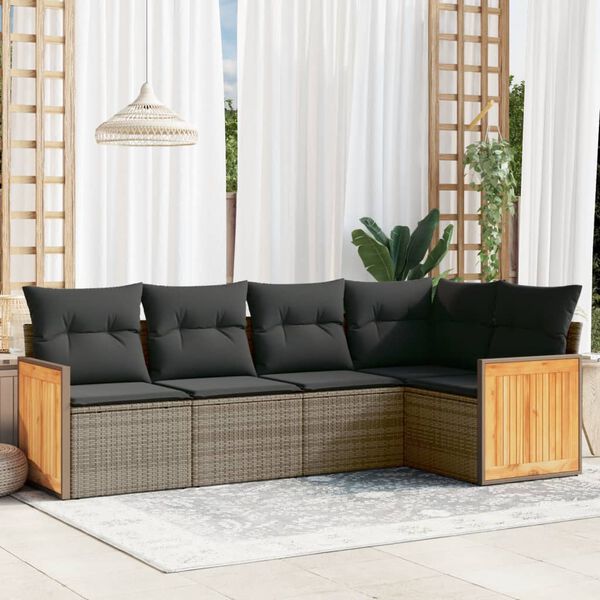 vidaXL Garden Sofa Set Grey PE Rattan 5 Piece Set Modular