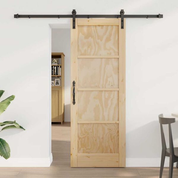 vidaXL Sliding Door Natural and Black 28.94 x 78.15 in Solid Pine Wood
