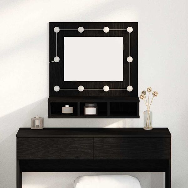 vidaXL Mirror Cabinet with Shelf Black Oak 23.62 x 12.40 x 24.41 in