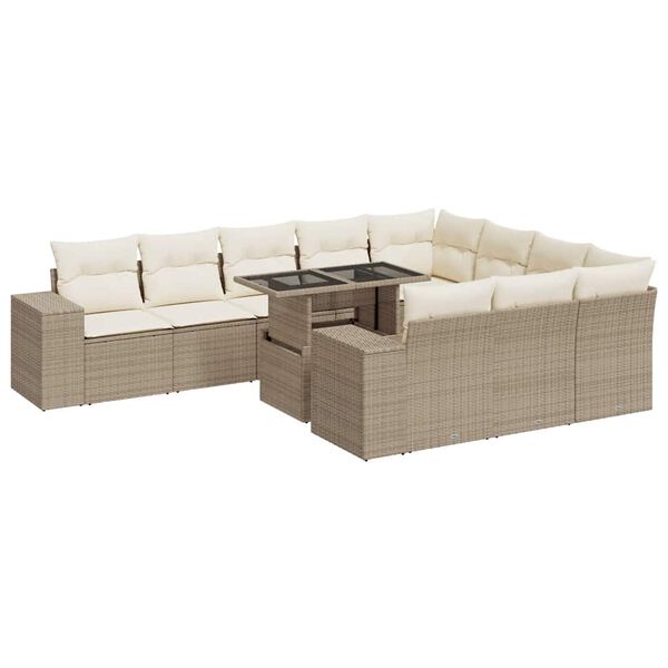 vidaXL Garden Sofa Set Beige PE Rattan Large Adjustable Feet