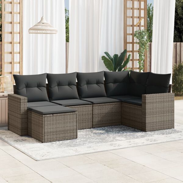 vidaXL Garden Sofa Set Grey PE rattan, powder-coated steel, 100% polyester