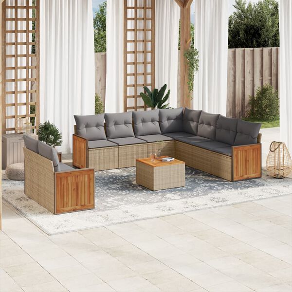 vidaXL Garden Sofa Set Beige Poly Rattan 10 Piece Set Modular