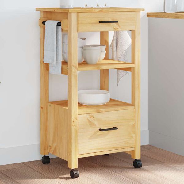 vidaXL Kitchen Trolley MONZA 18.9"x15.7"x34.8" Solid Wood Pine