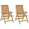 vidaXL Reclining Garden Chair Set of 2 Black cushion, Natural wood